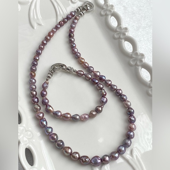 N283-Handmade Natural Blueberry Baroque Pearl Necklace And Bracelet Set